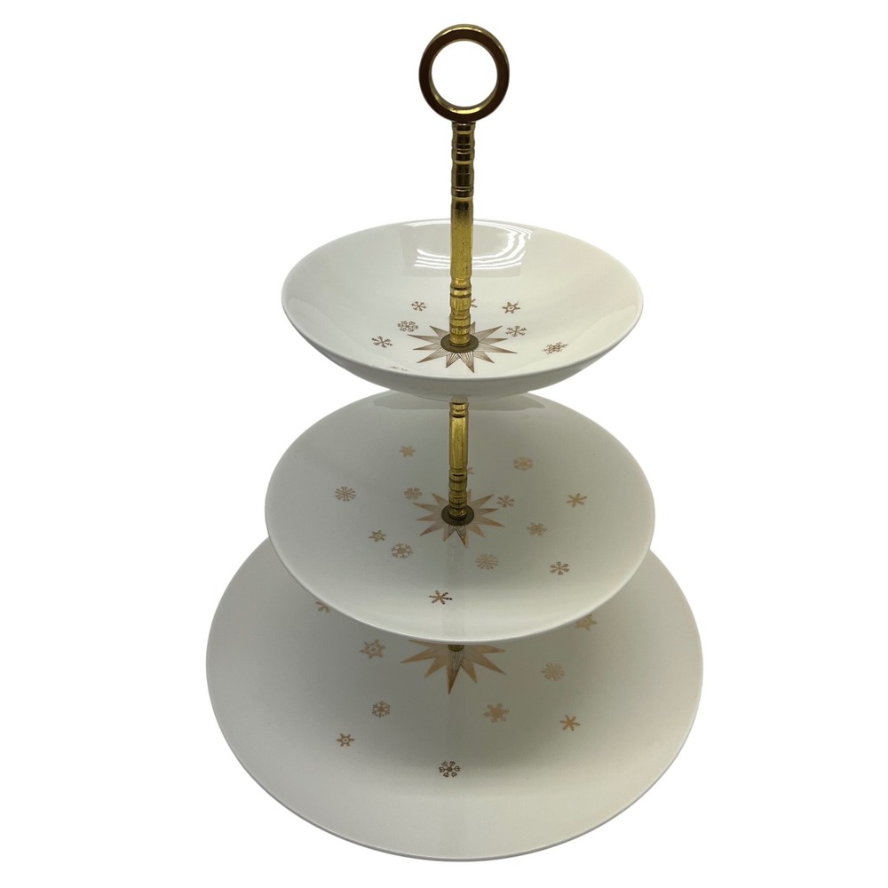 Garberton Golden Stardrift 3 Tier Tray Server 22K Gold Atomic Starburst MCM